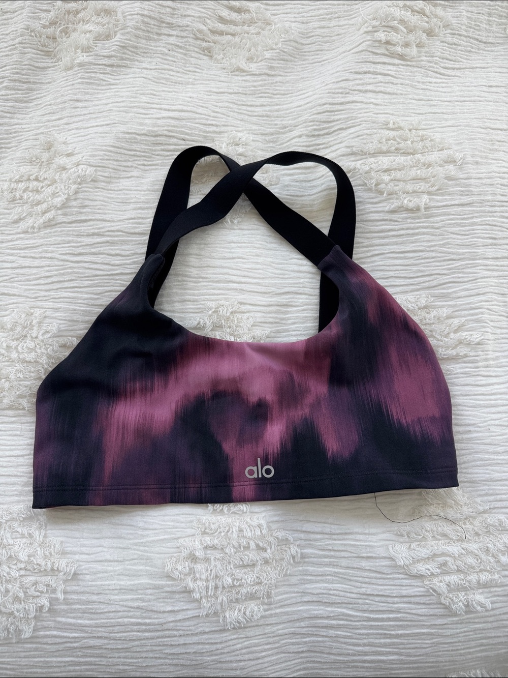 ALO Yoga Black and Purple Tie-Dye Crossback Sports Bra